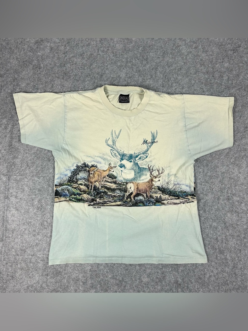 Vintage 90s Deer Nature Single Stitch AOP Wrap Around Faded T Shirt Size Large